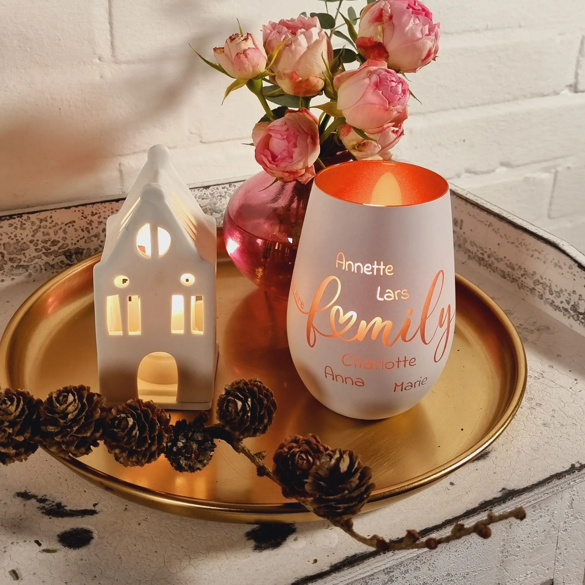 Windlicht We Are Family "Namen" Schwarz/Silber 465ml
