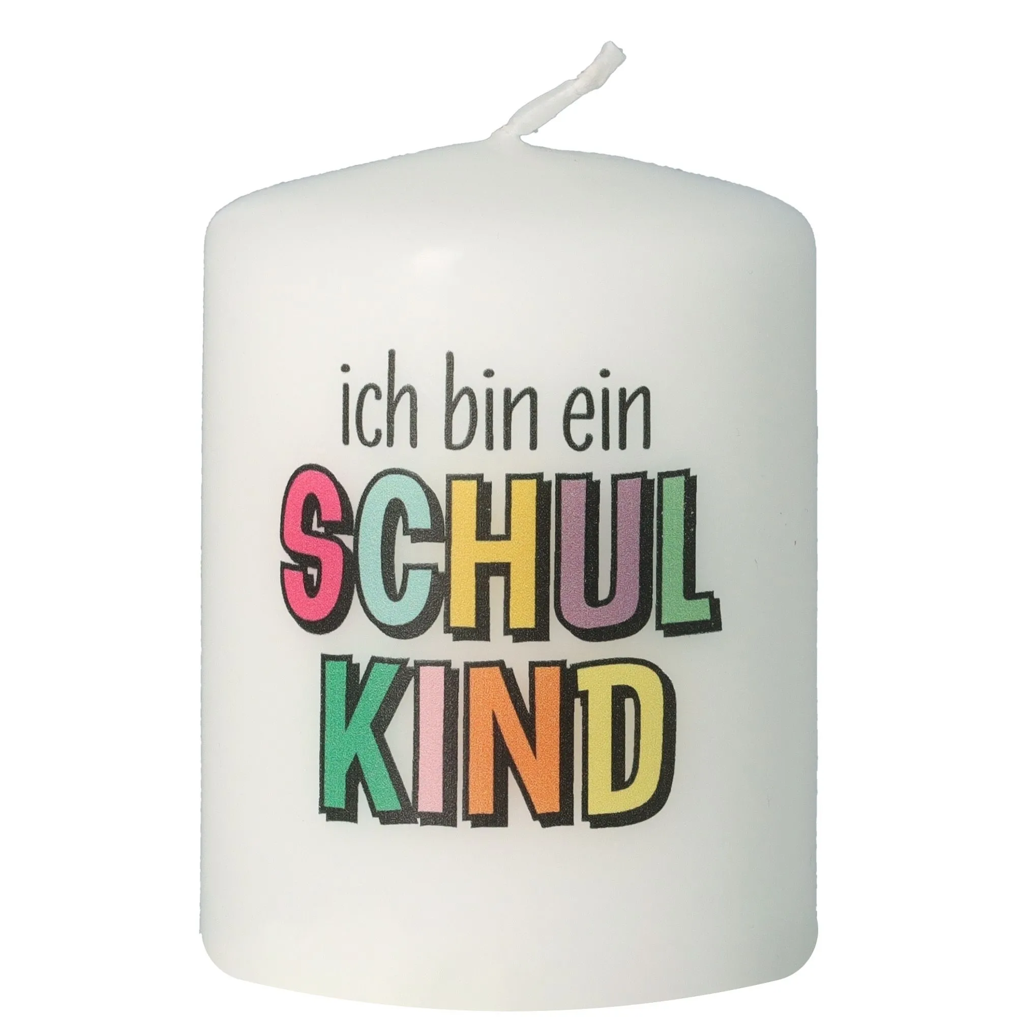 Stumpenkerze Weiß "Ich bin ein Schulkind"