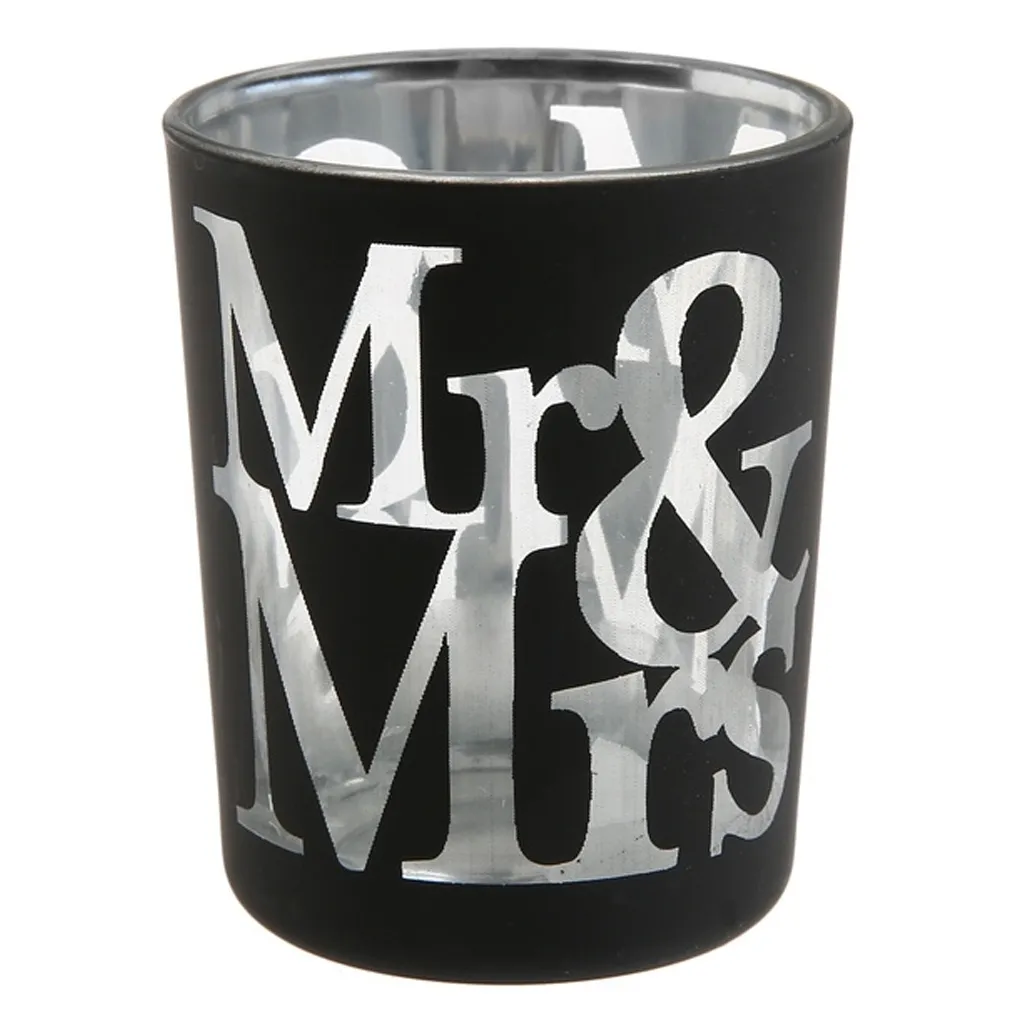 2 Teelichtgläser "Mr & Mrs" Schwarz