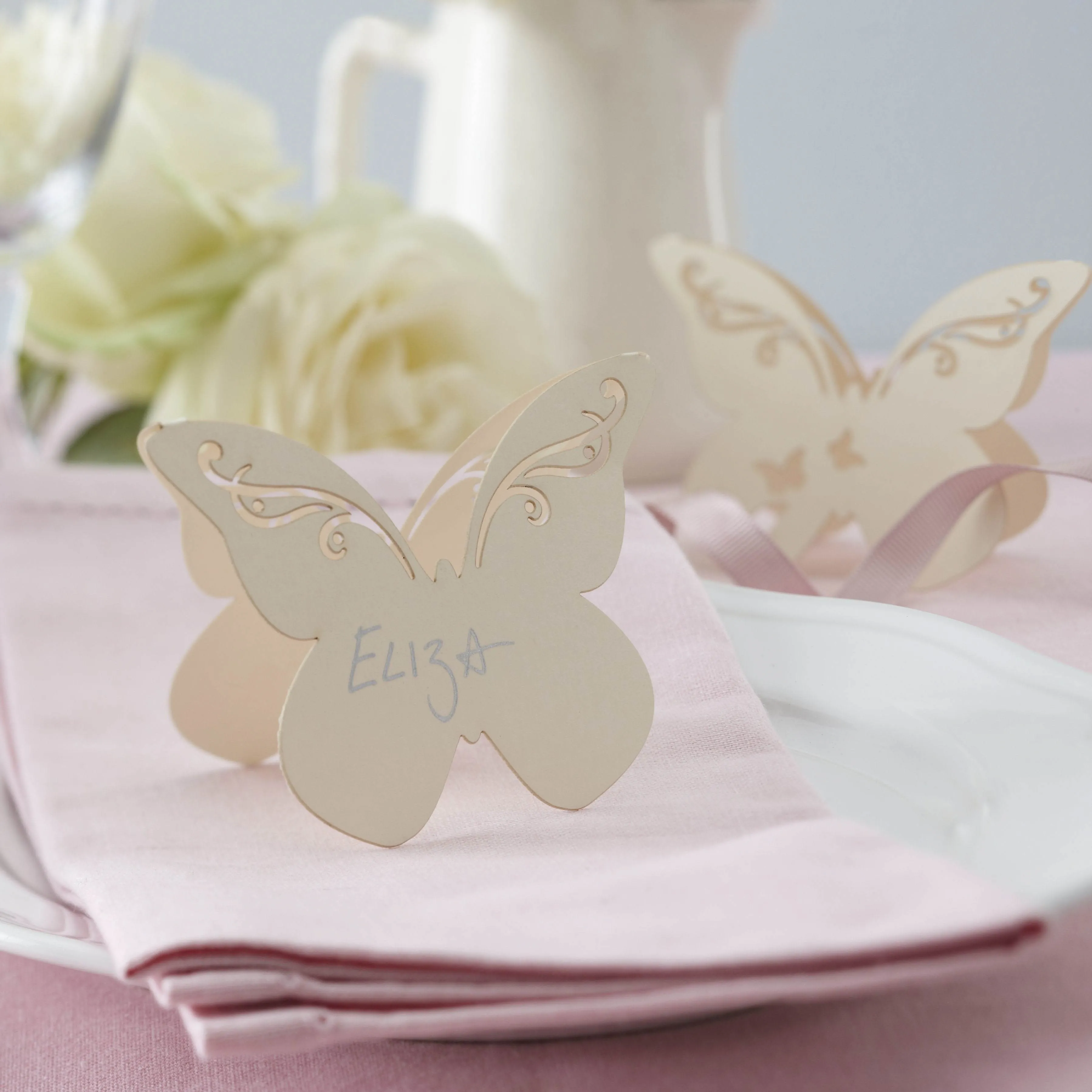 Flutter-by - 10 Schmetterling-Platzkarten Ivory