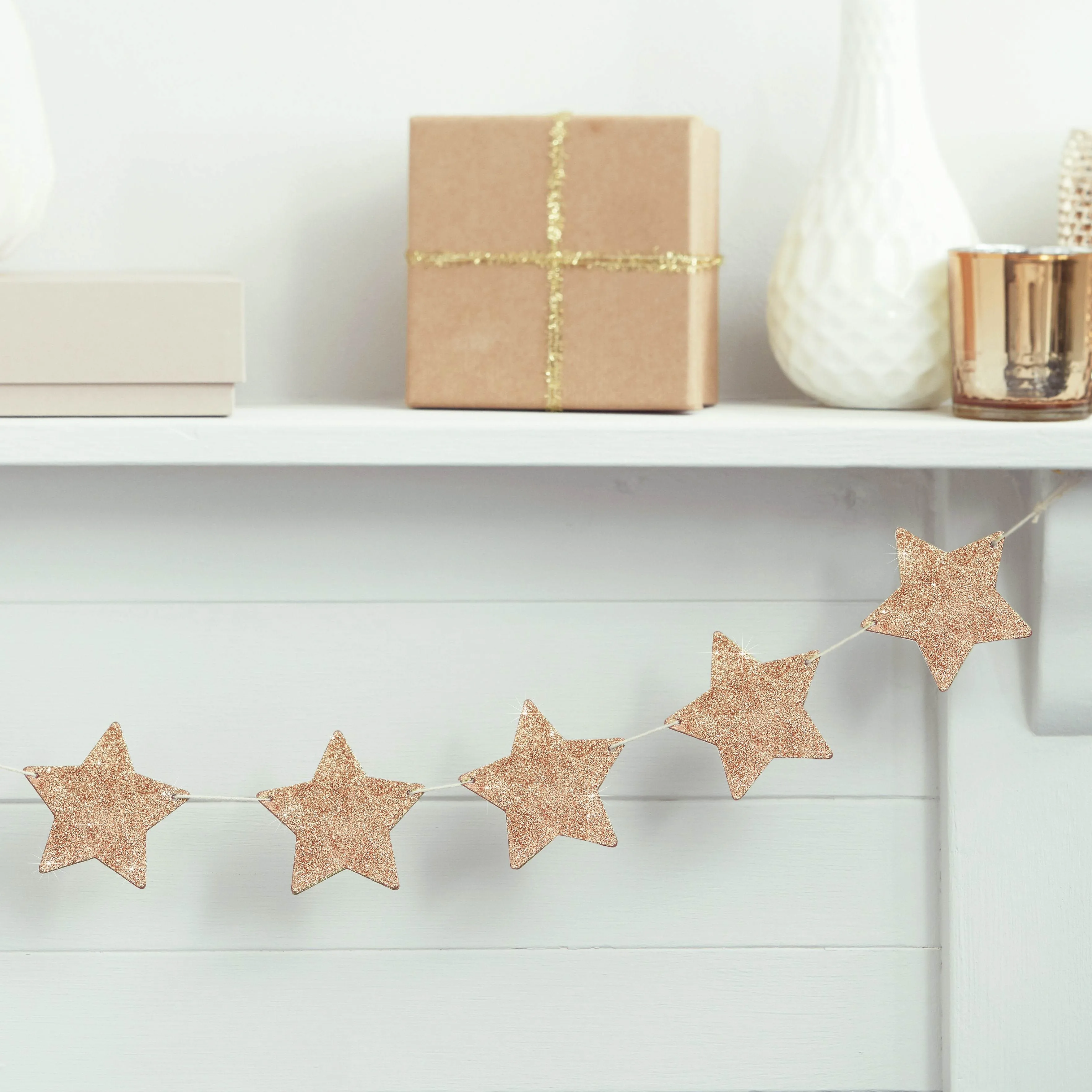 Metallic Star - Holz-Stern-Girlande Roségold