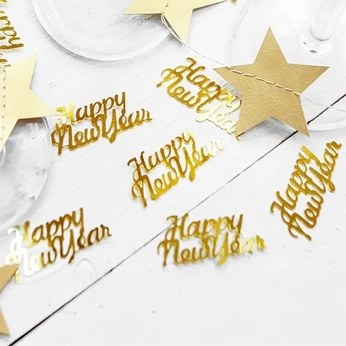 neues jahr, goldener stern, konfetti, dekorationen, glitzer