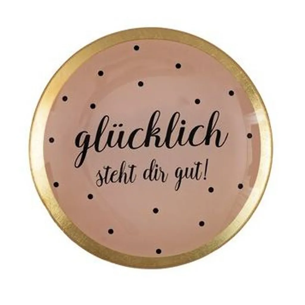 Glasteller "Glücklich steht dir gut!",Rosa/Schwarz - M