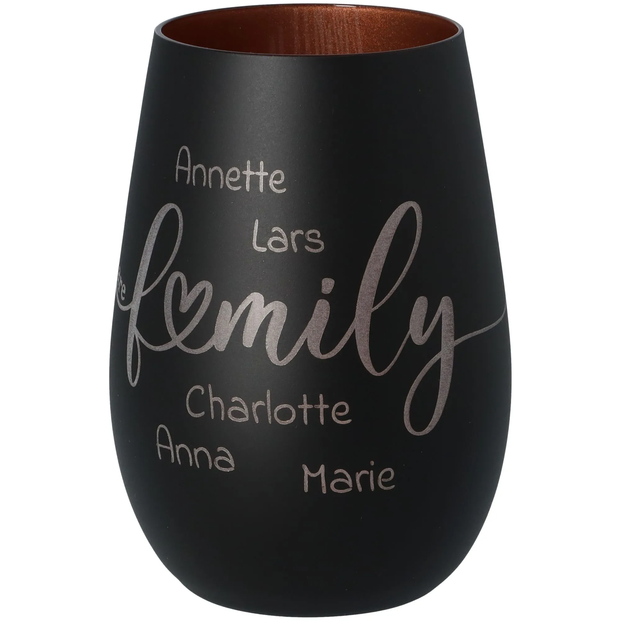 Windlicht We Are Family "Namen" Schwarz/Bronze 465ml