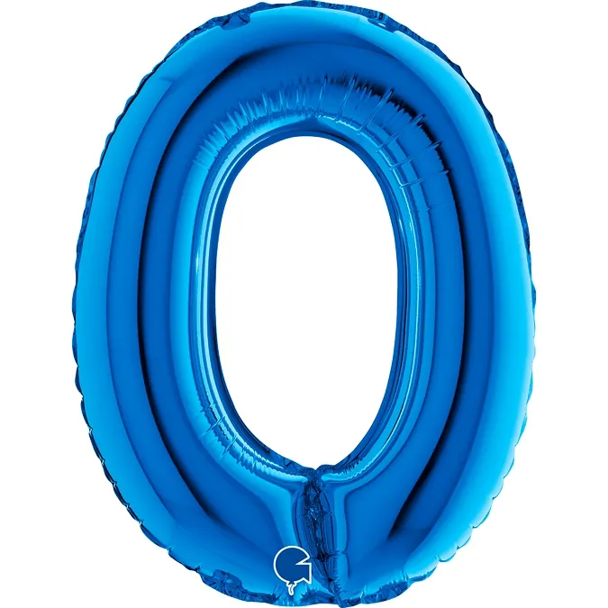 Folienballon Zahl "0" Blau, zur Luftbefüllung, 35 cm