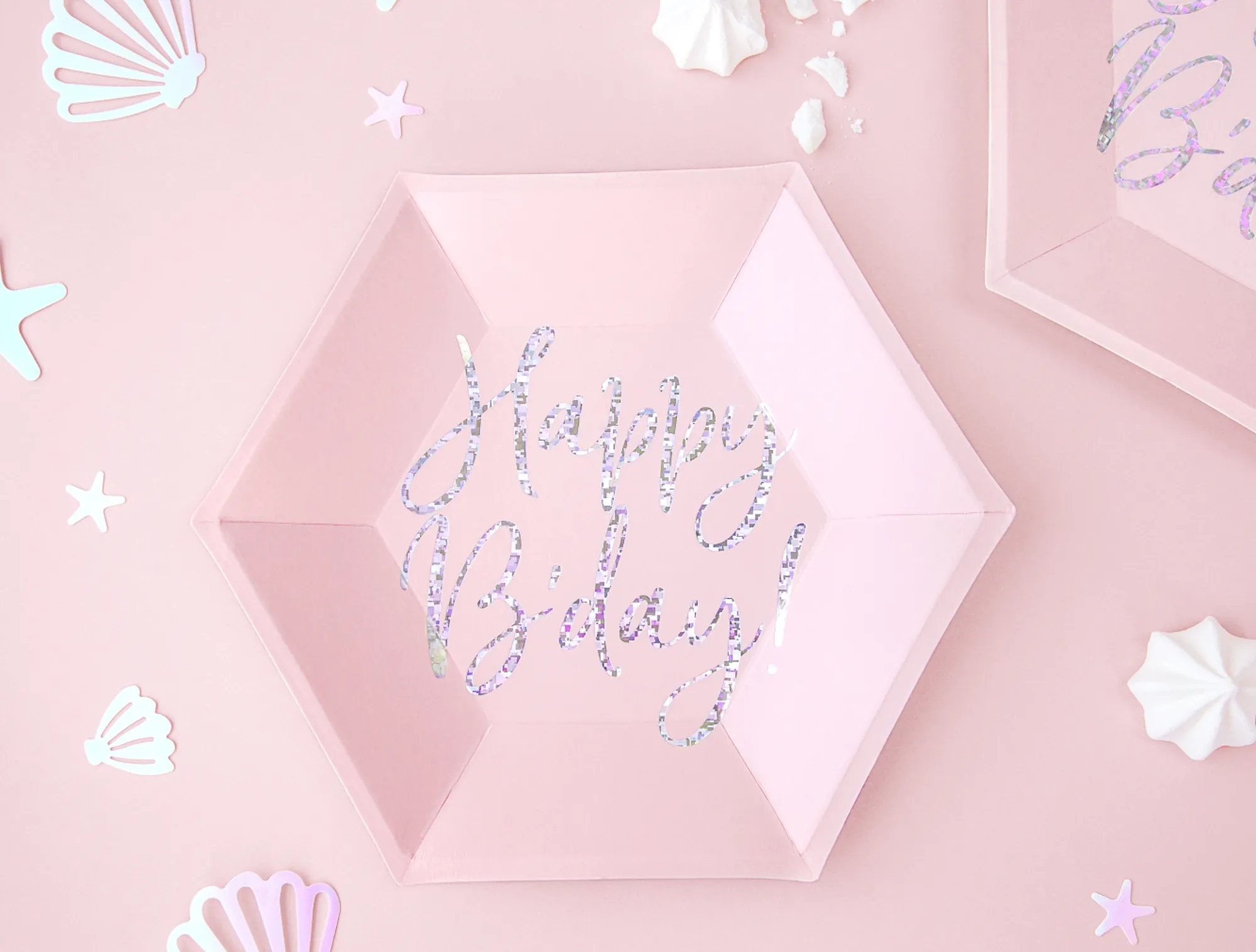 6 Pappteller - Happy Birthday -  Rosa / Silber