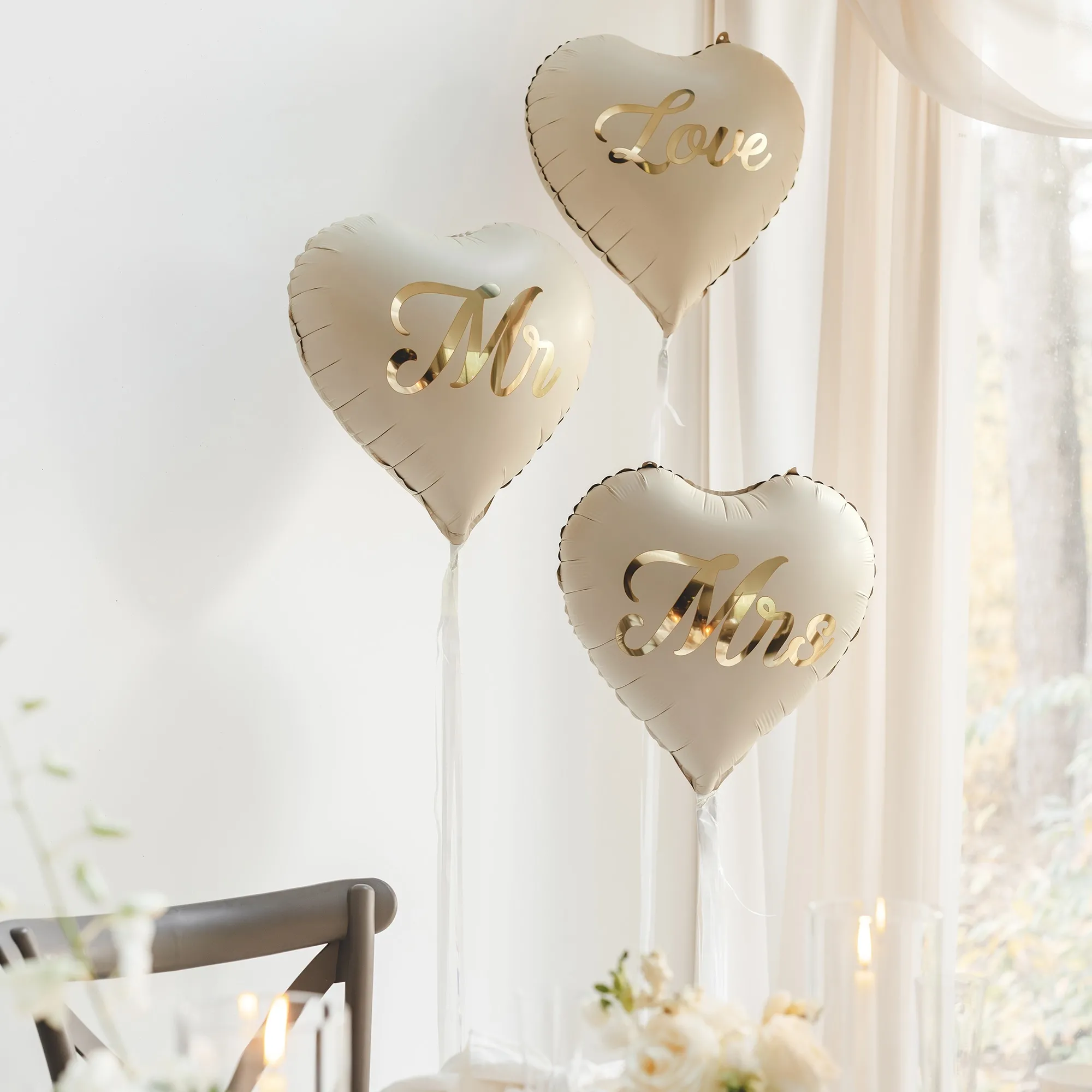 Herz-Luftballons, Wedding Deko, Liebe, Goldfarben, Mr Mrs Ballon