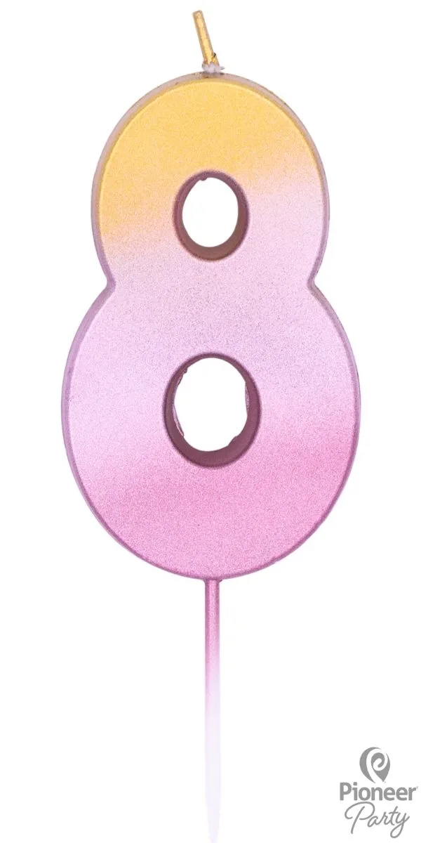 Zahlenkerze "8", Rosa/Gold
