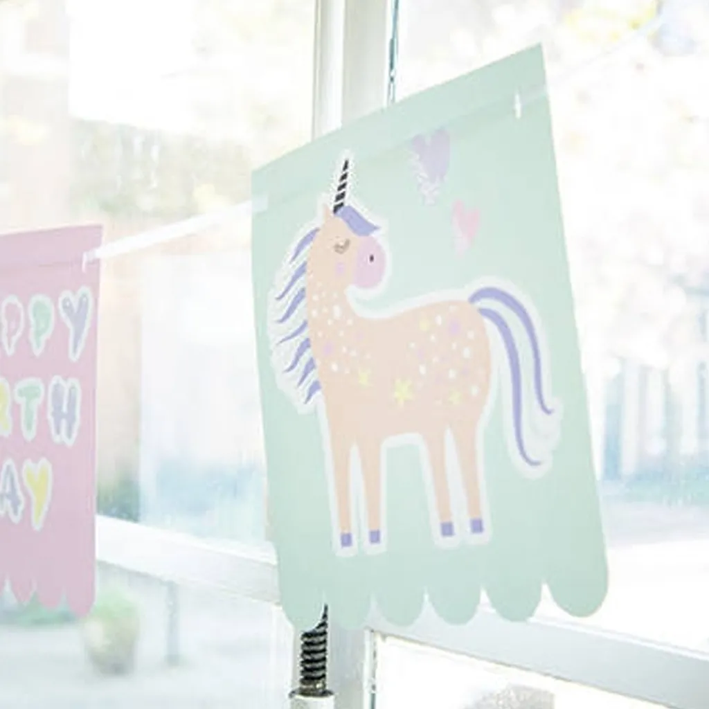 Einhorn-Illustration, Pastell Banner, Wanddekoration, Kinderdekoration, Banner für Karten