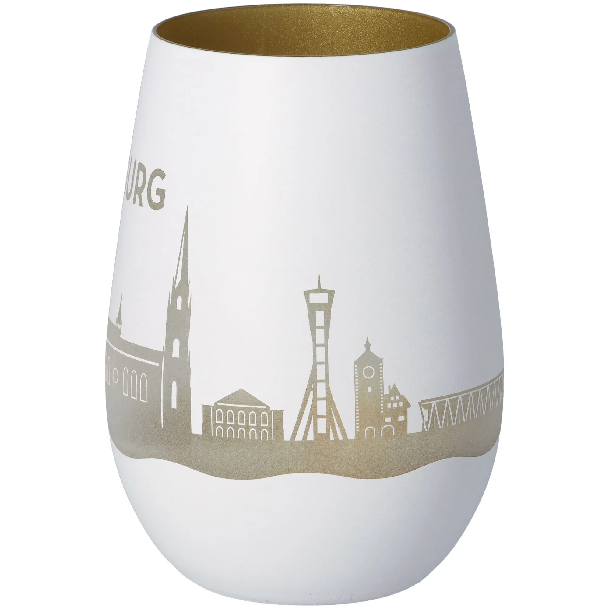 Windlicht Skyline Freiburg Weiß/Gold