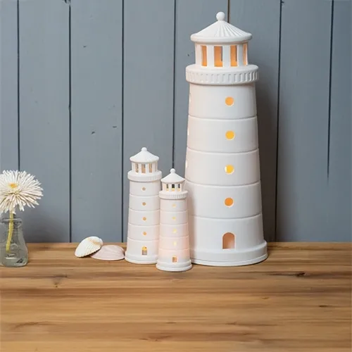 Leuchtturm, LED-Leuchtturm, Miniatur, Deko, Porzellan