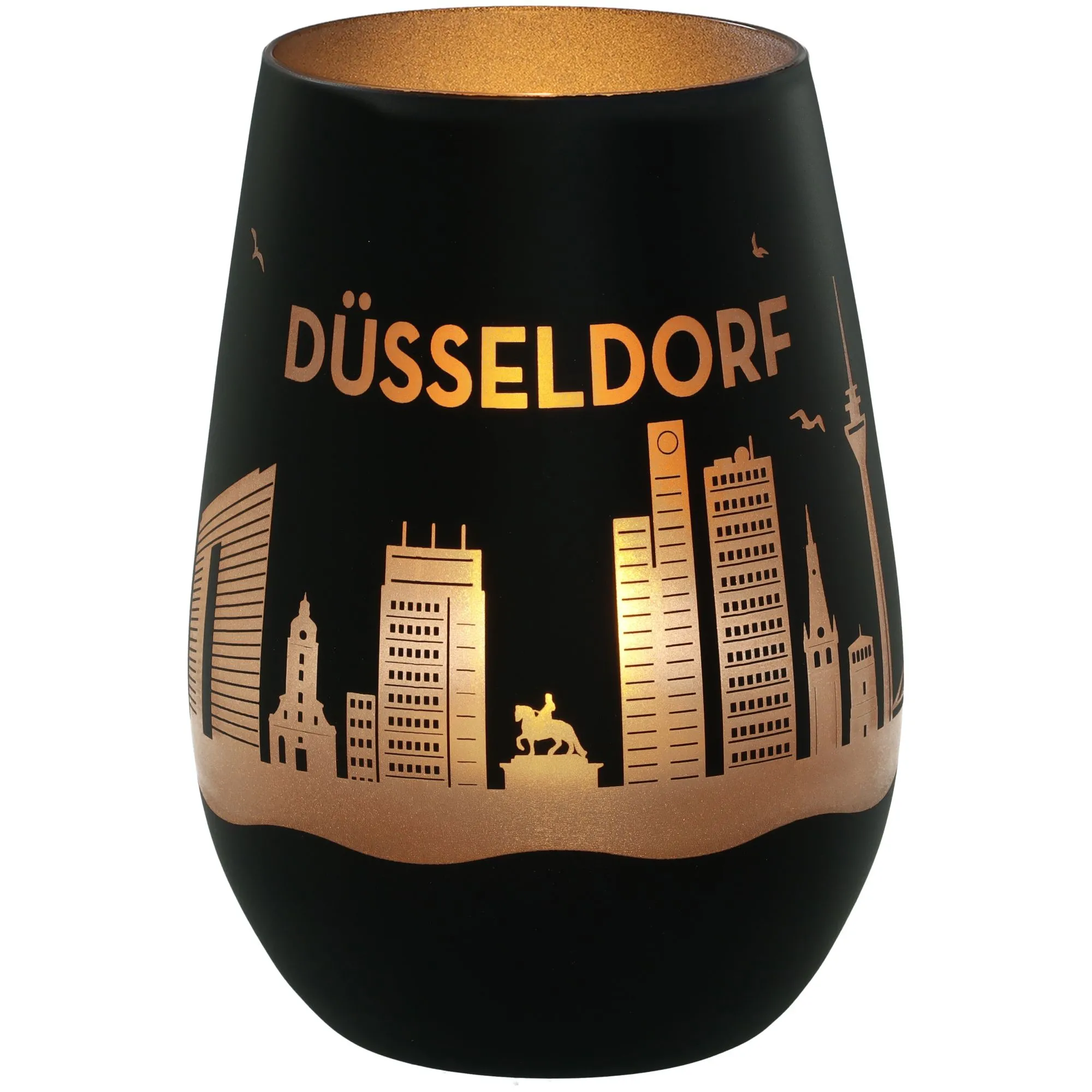 Windlicht Skyline Düsseldorf Schwarz/Silber