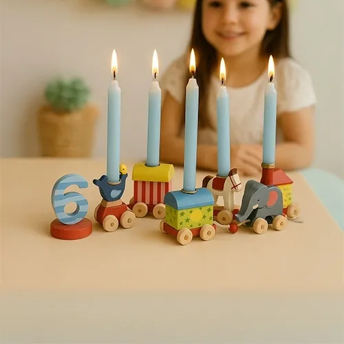Holzspielzeug, Kleeblatt, Lichterzug, Geburtstagsdekoration, Zahl6