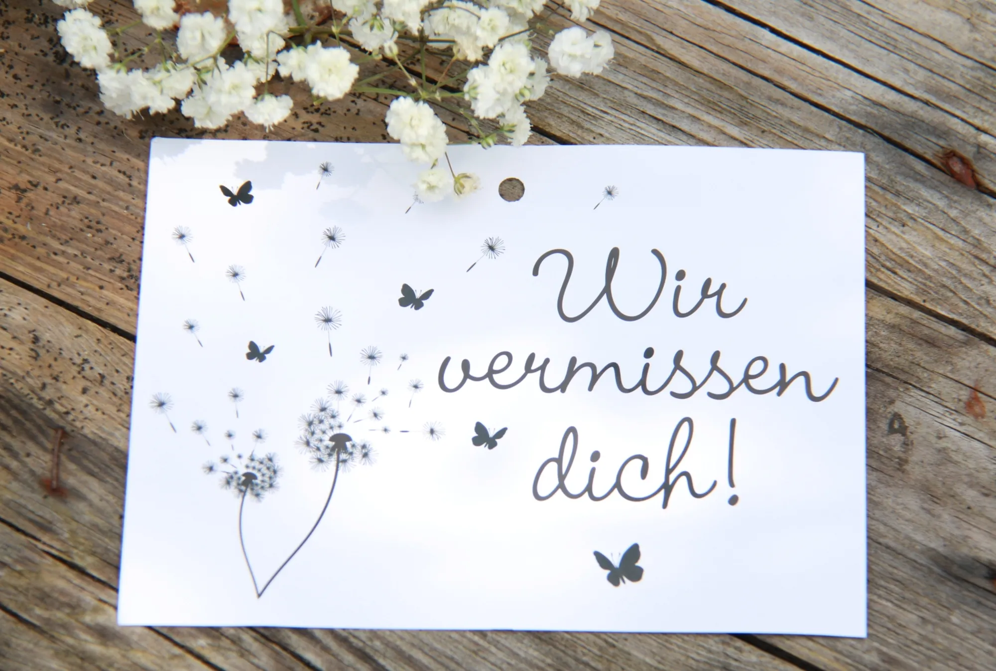 Flugkarte Trauer "Wir vermissen dich!"