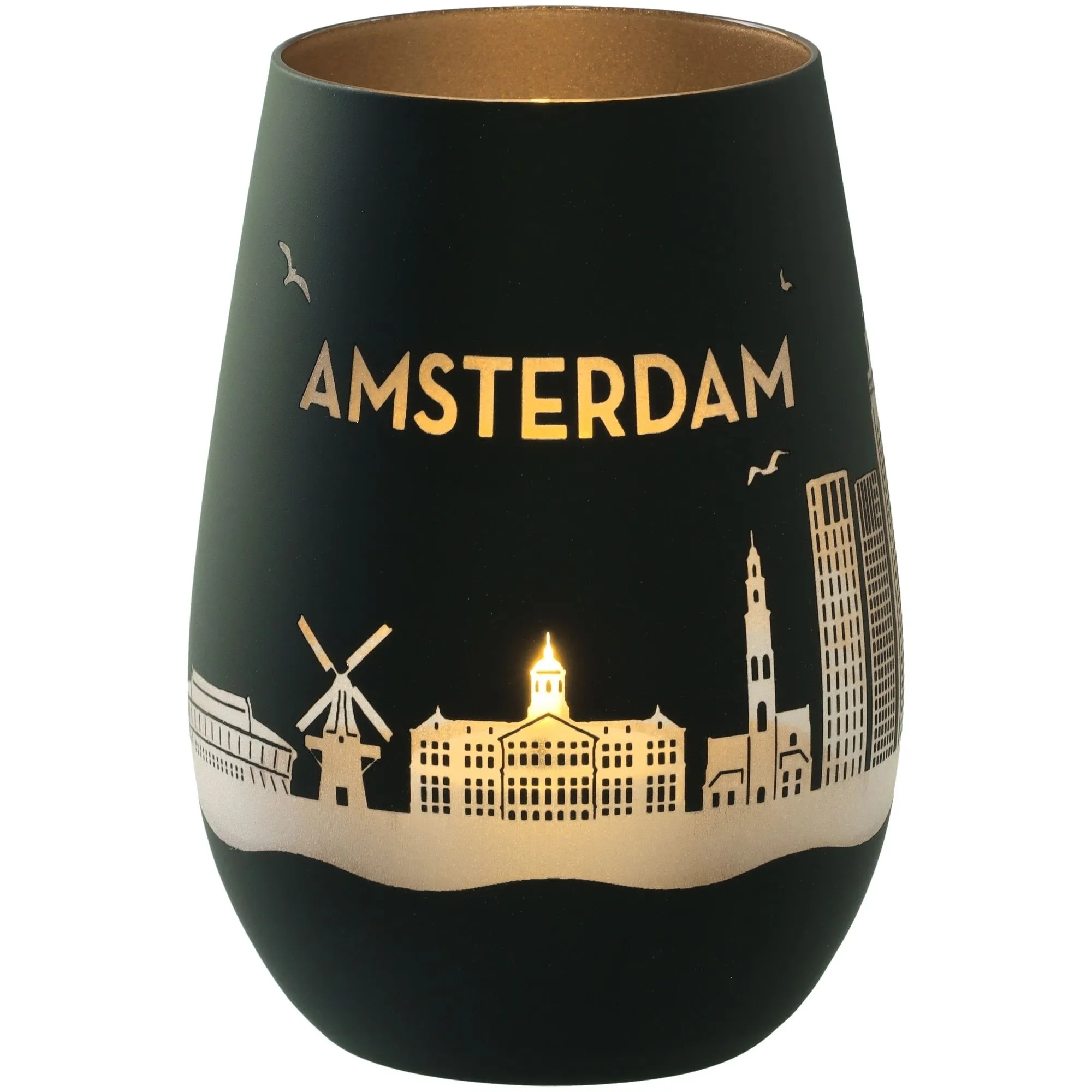 Windlicht Skyline Amsterdam Schwarz/Silber