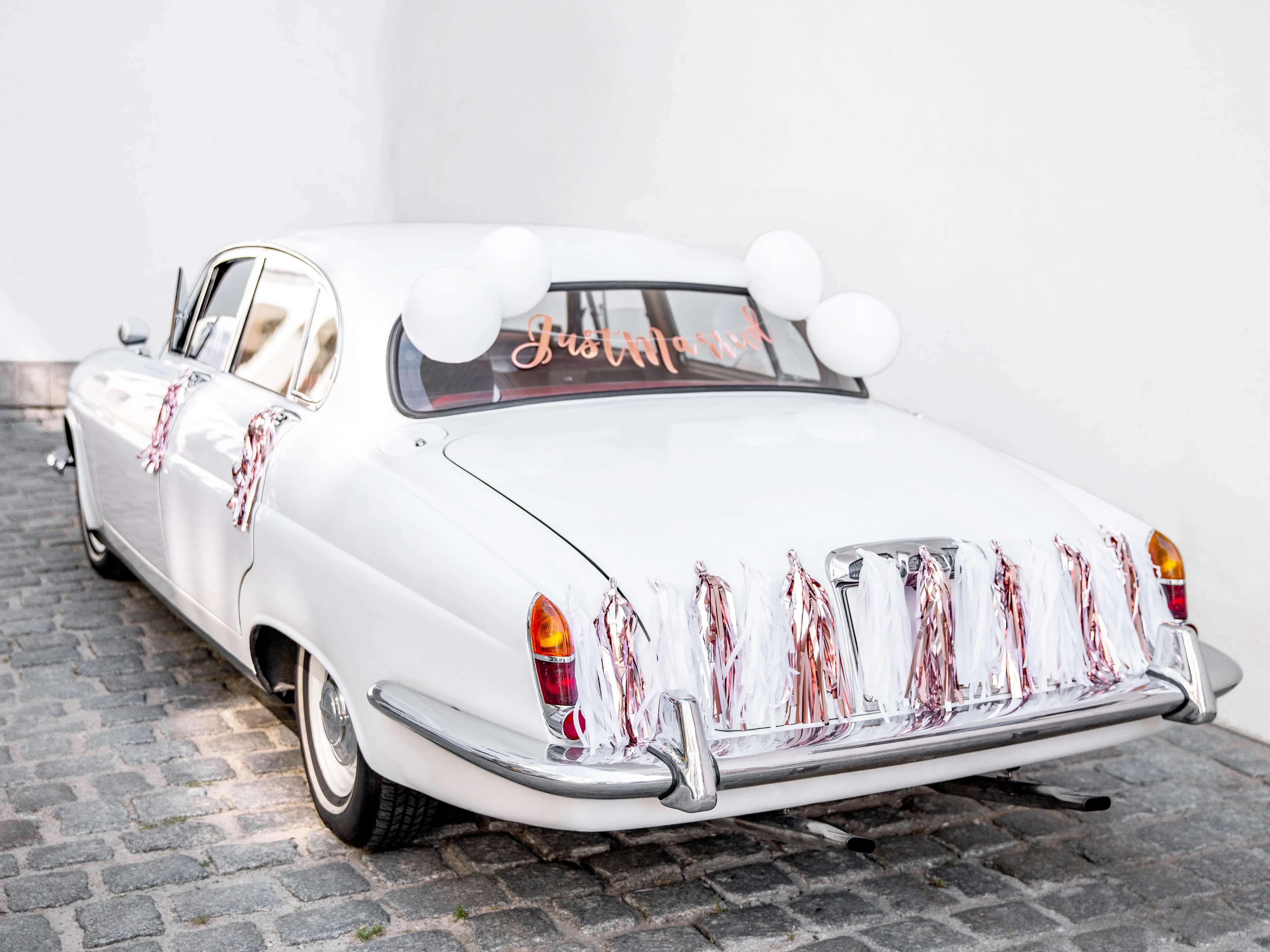 Auto Dekorationsset "Just Married", Weiß/Roségold 13-teilig