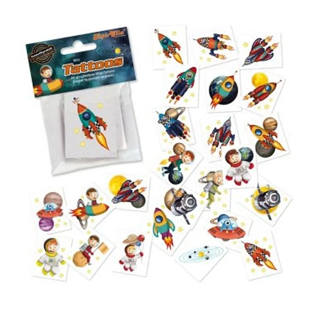 Weltraum - 24 Mini-Tattoos "Rakete & Planeten"