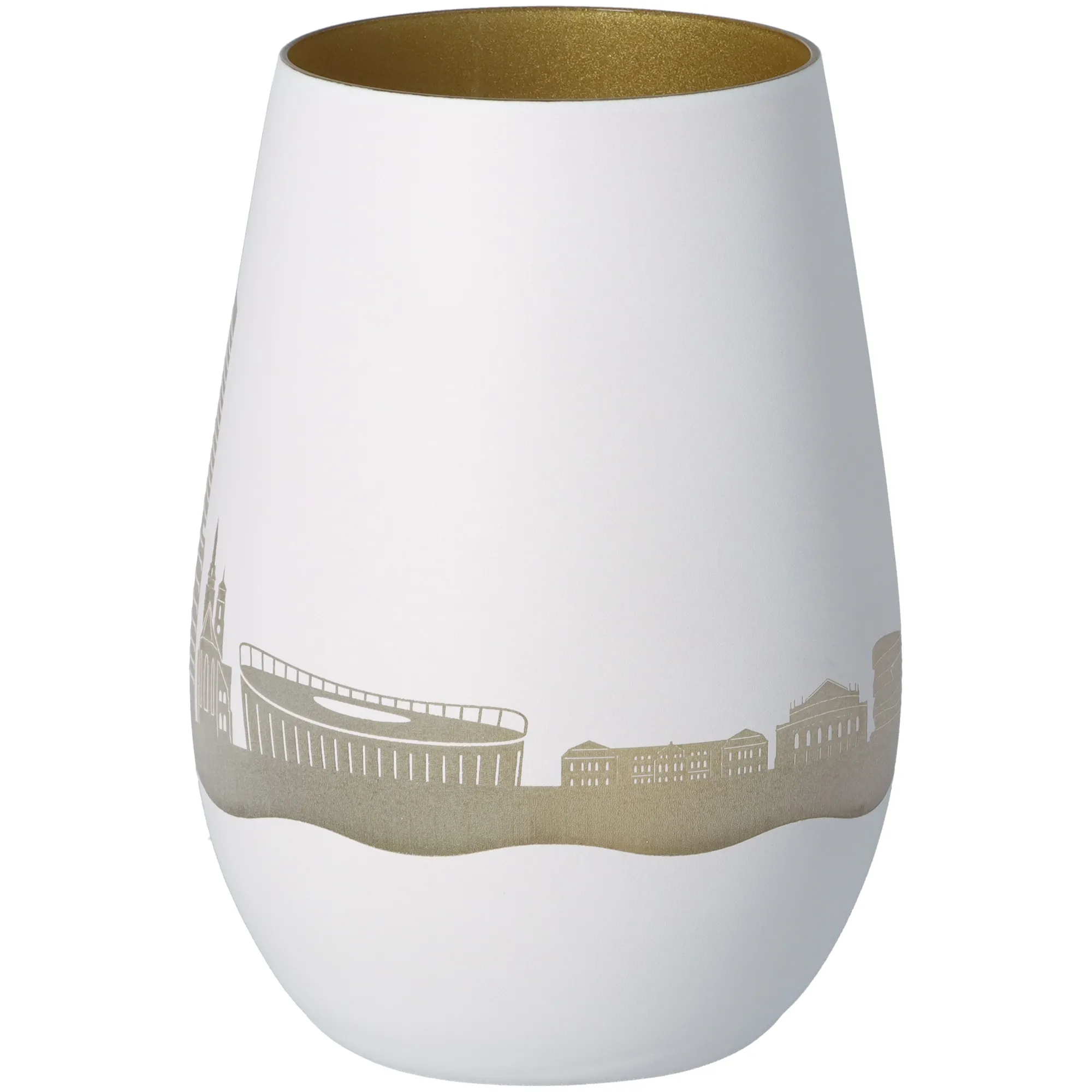 Windlicht Skyline Stuttgart Weiß/Gold