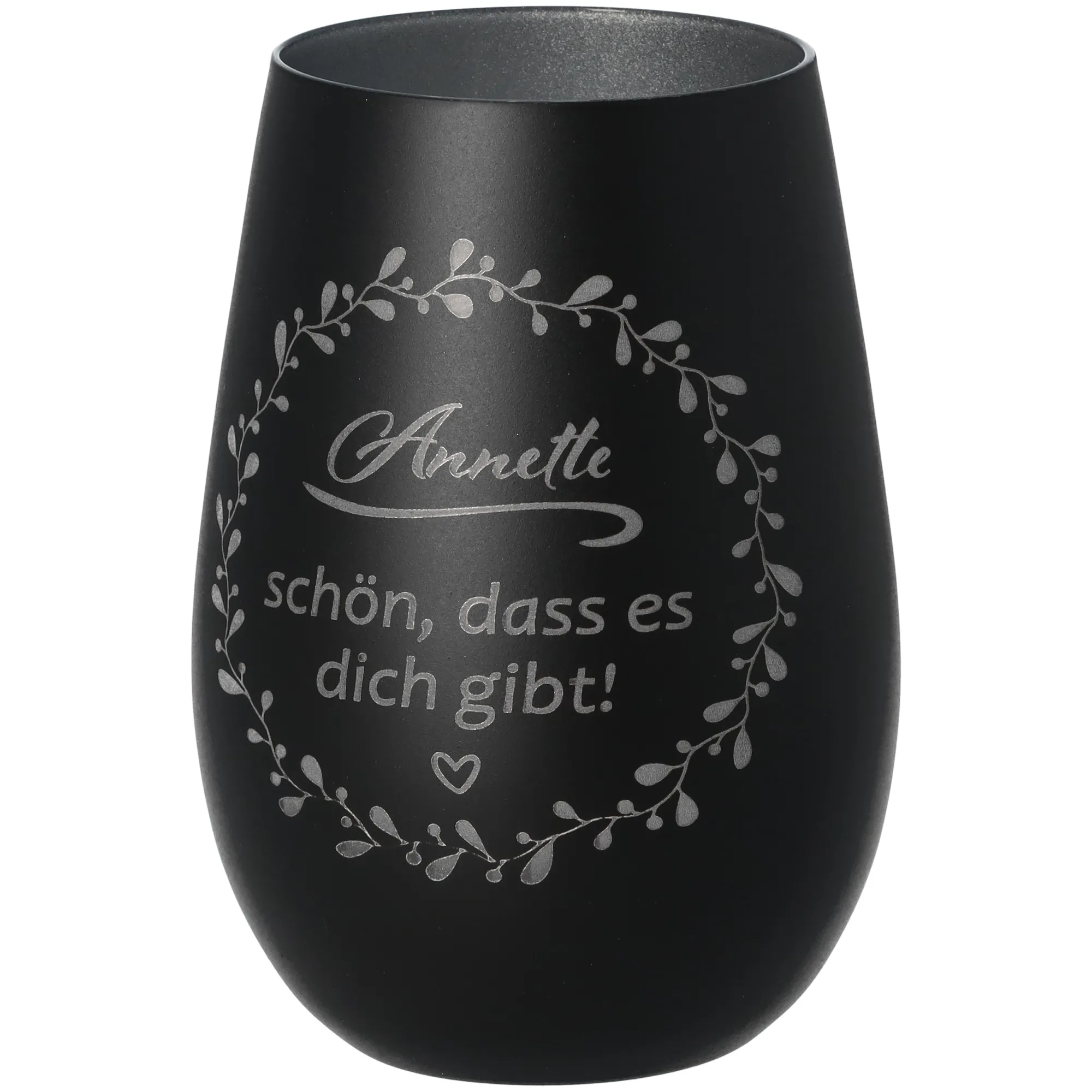 Windlicht Schön, dass es dich gibt "Name" Schwarz/Silber 465ml