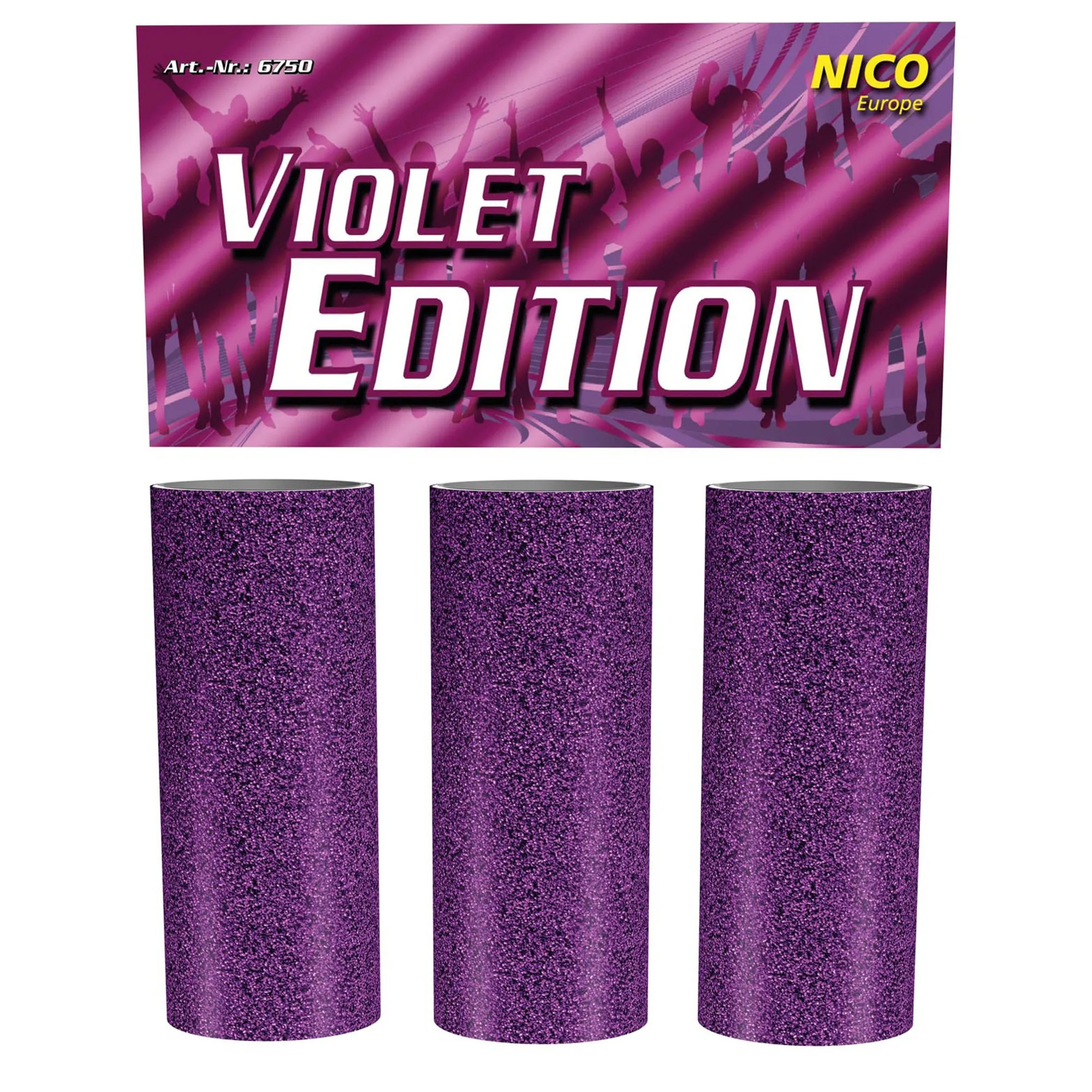3 Violete Glitzer Tischbomben