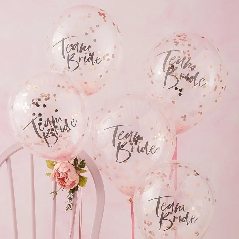 Latexballons Ginger Ray Team Bride Konfetti  Rosé Gold  5 Stück, Ø 30cm