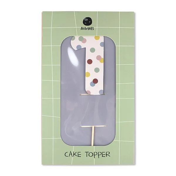 Cake Topper Zahl "1", bunte Punkte
