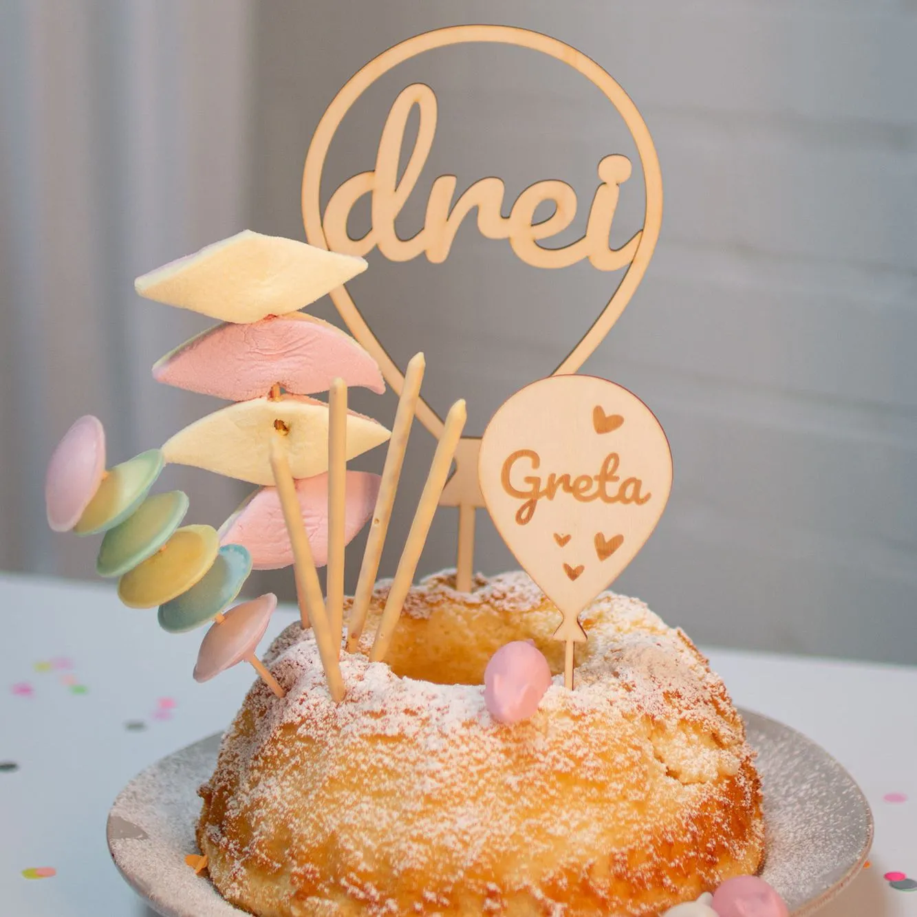 Cake Topper Ballon Herz  Set Zahl 3