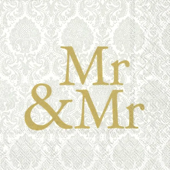 20 Cocktailservietten "Mr & Mr" Grau/Gold