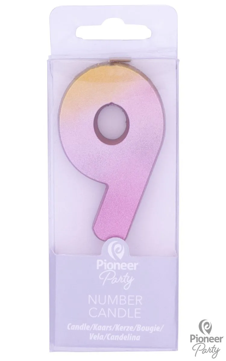 Zahlenkerze "9", Rosa/Gold