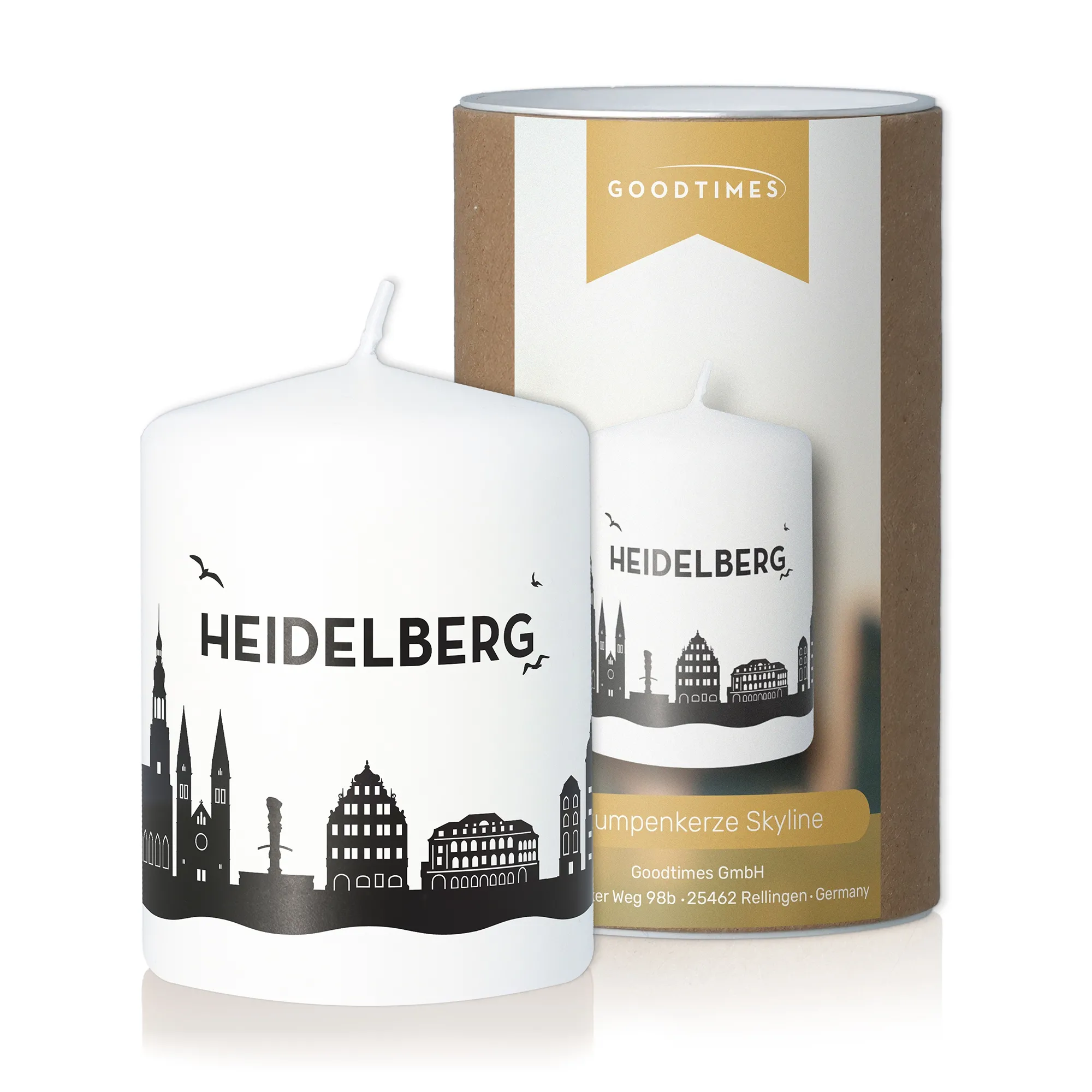 Stumpenkerze Skyline Heidelberg Weiß