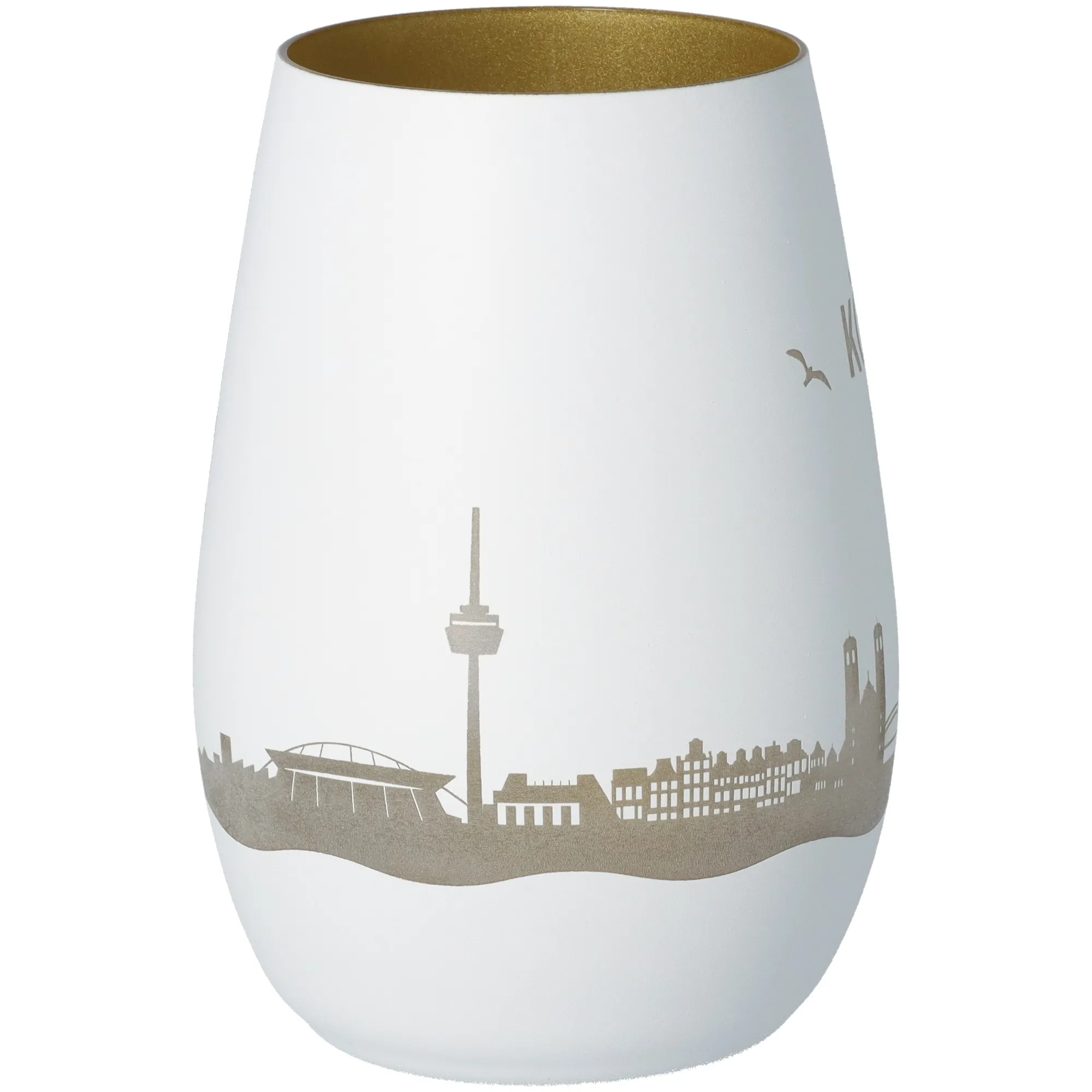 Windlicht Skyline Köln Weiß/Gold