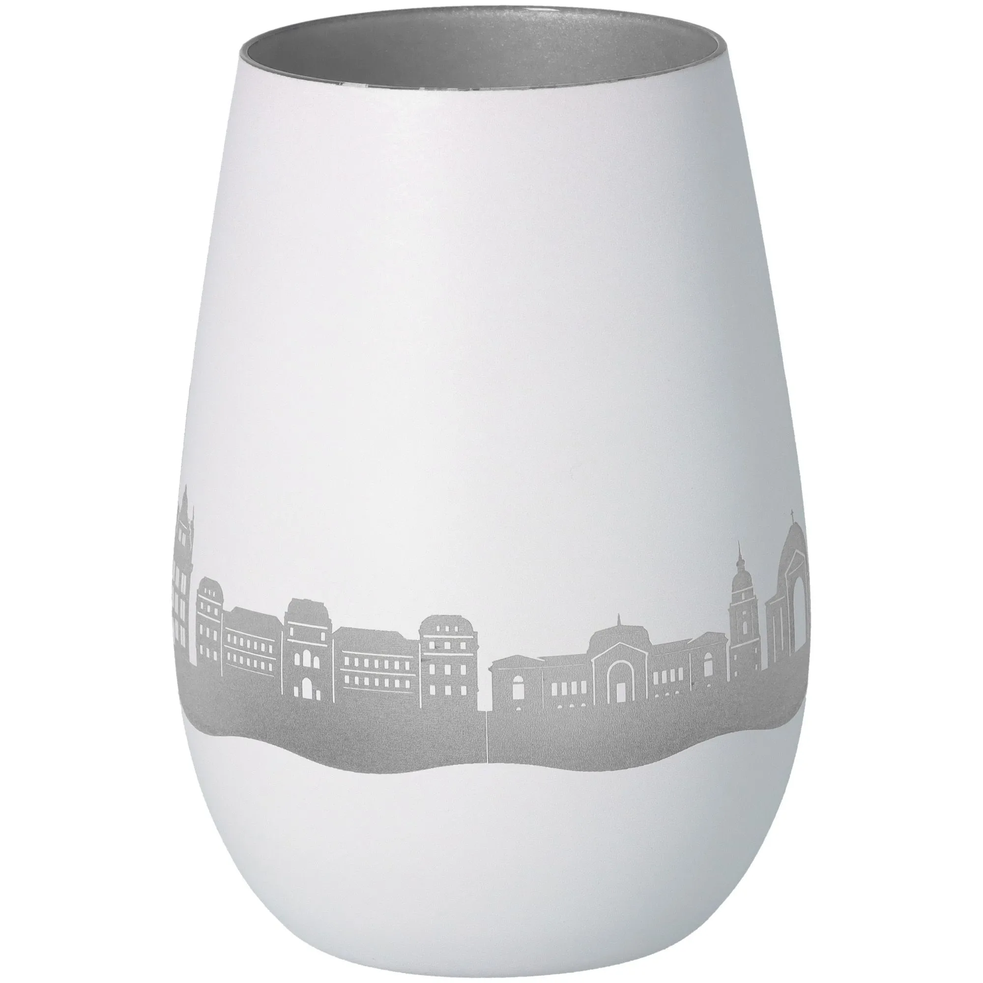 Windlicht Skyline Darmstadt Weiß/Silber