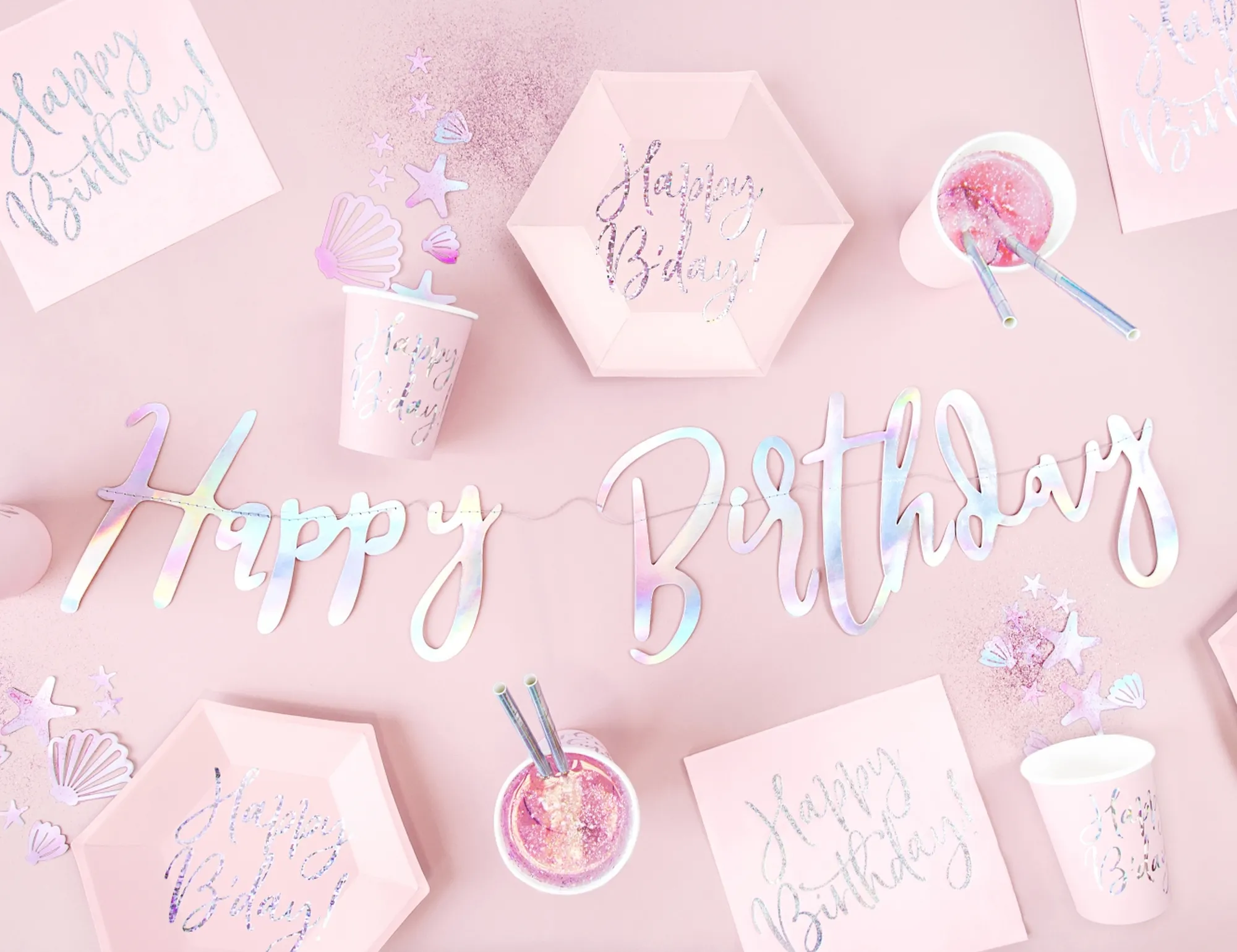 6 Pappteller - Happy Birthday -  Rosa / Silber