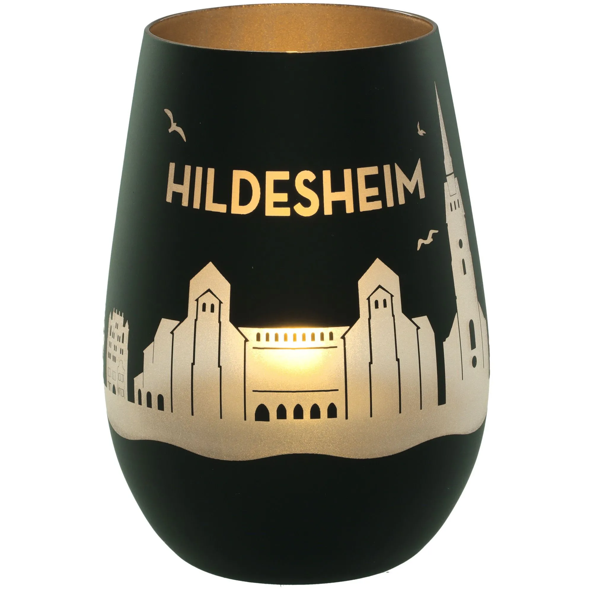 Windlicht Skyline Hildesheim Schwarz/Silber