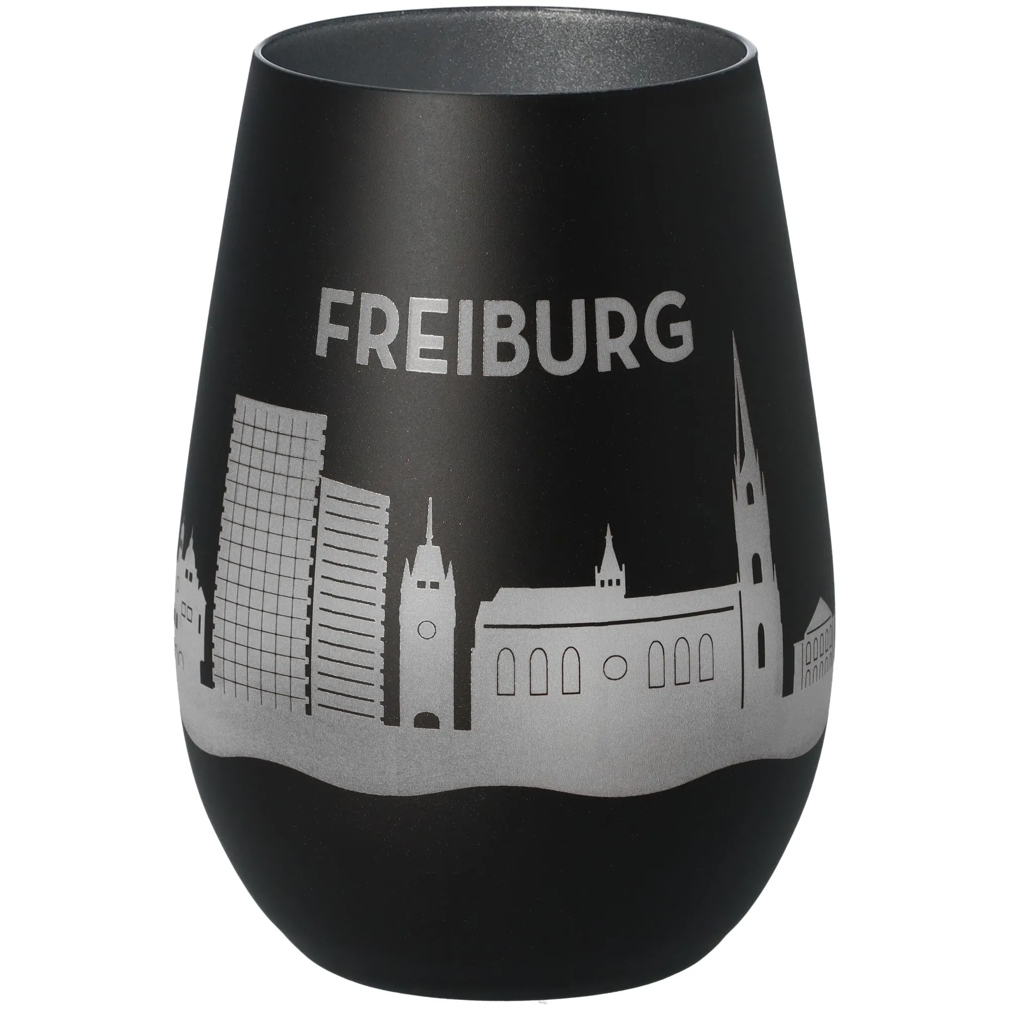 Windlicht Skyline Freiburg Schwarz/Silber