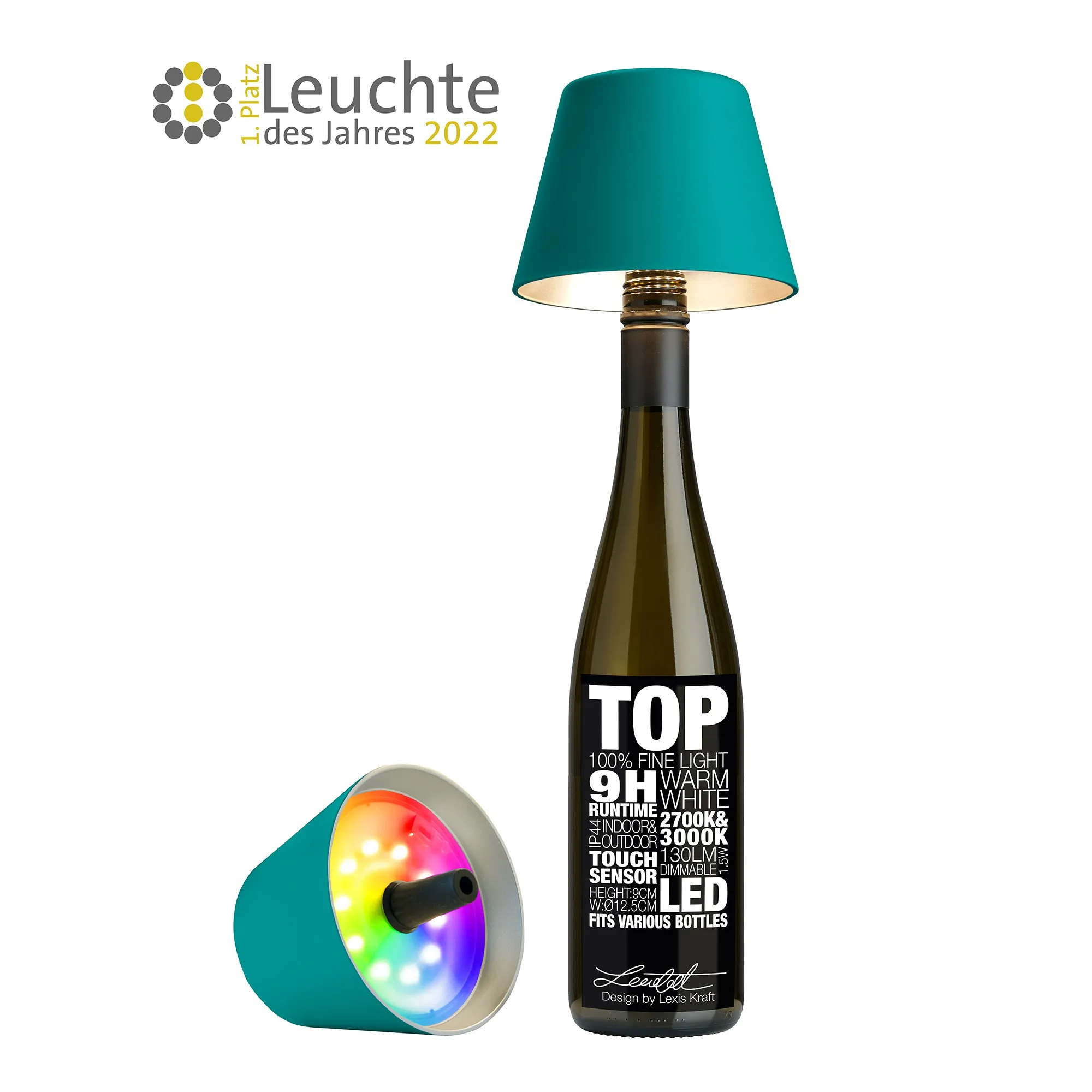 Sompex - TOP 2.0 LED Akku-Flaschenleuchte RGBW, Türkis