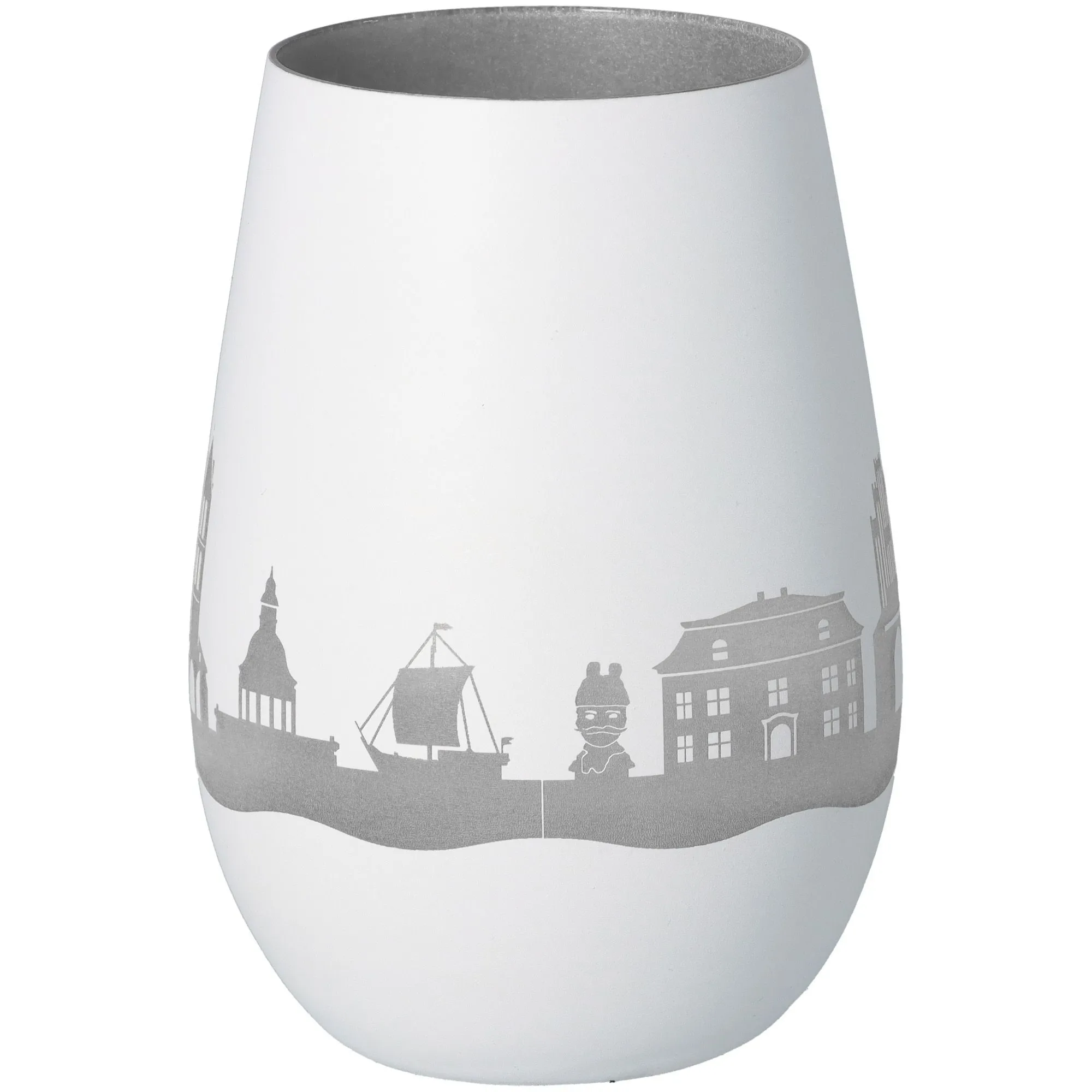 Windlicht Skyline Wismar Weiß/Silber
