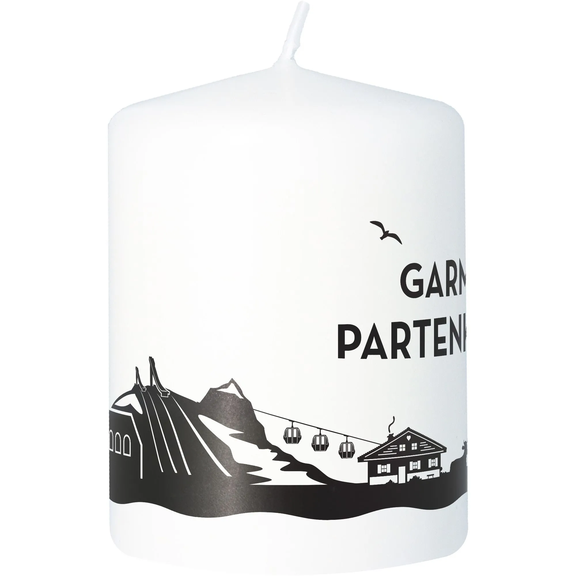 Stumpenkerze Skyline Garmisch-Partenkirchen Weiß