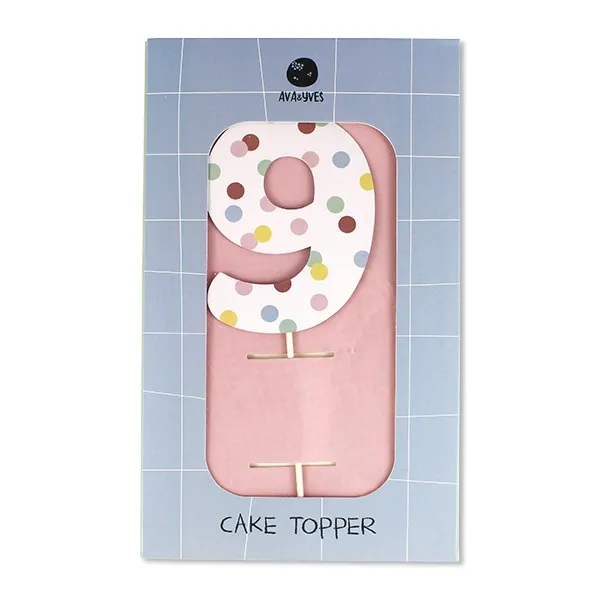 Cake Topper Zahl "9", bunte Punkte