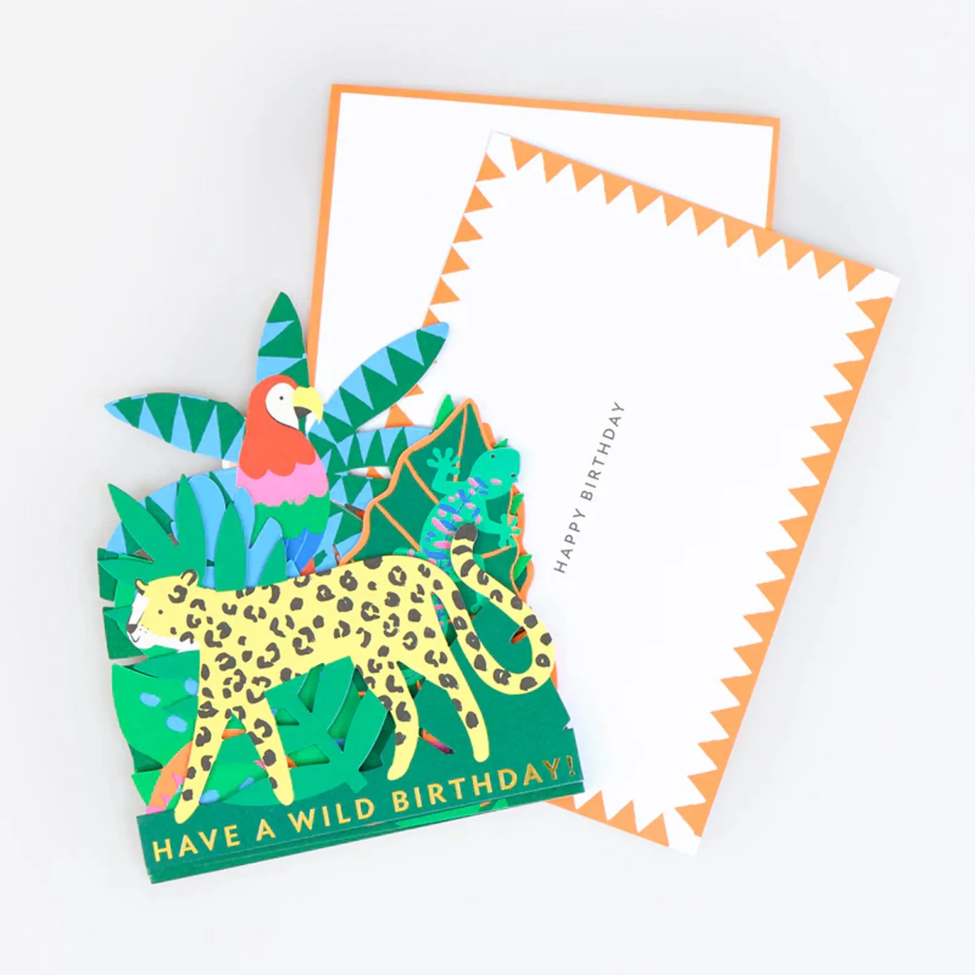 Pop-up Card, Geburtstagskarte, Leopard, Tropisches Motiv, 3D-Layering