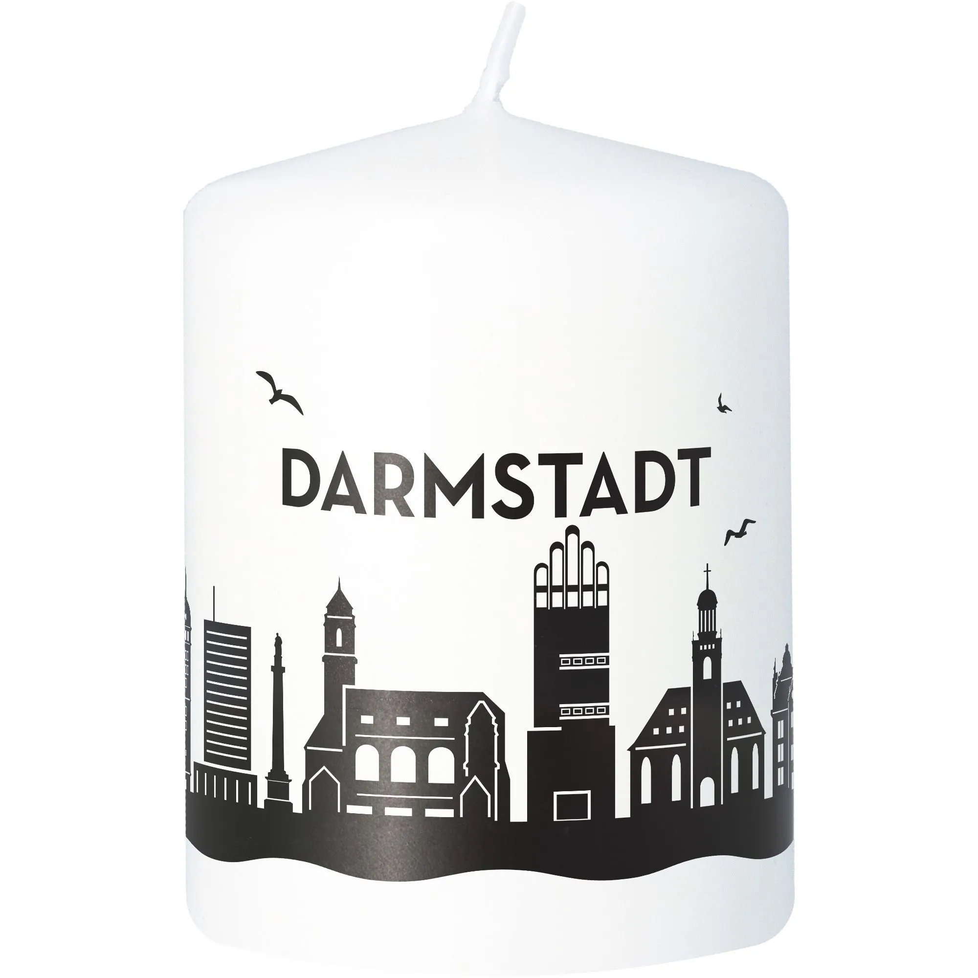 Stumpenkerze Skyline Darmstadt Weiß