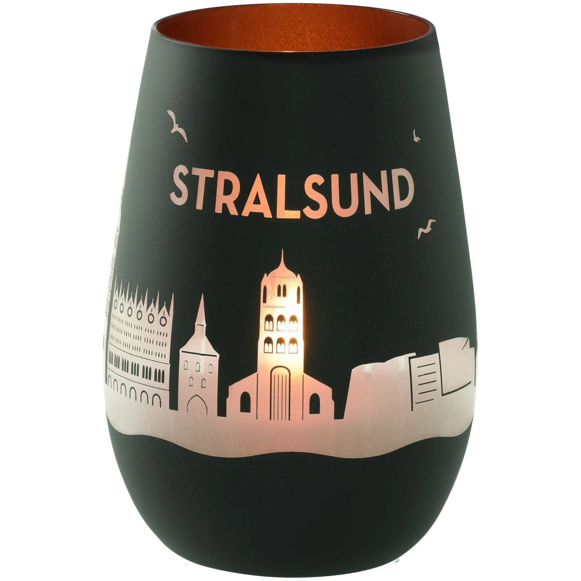 Windlicht Skyline Stralsund Schwarz/Bronze