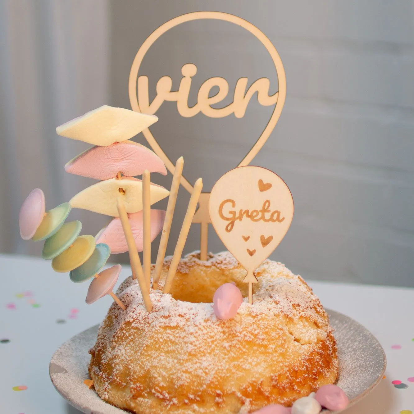 Cake Topper Ballon Herz  Set Zahl 4