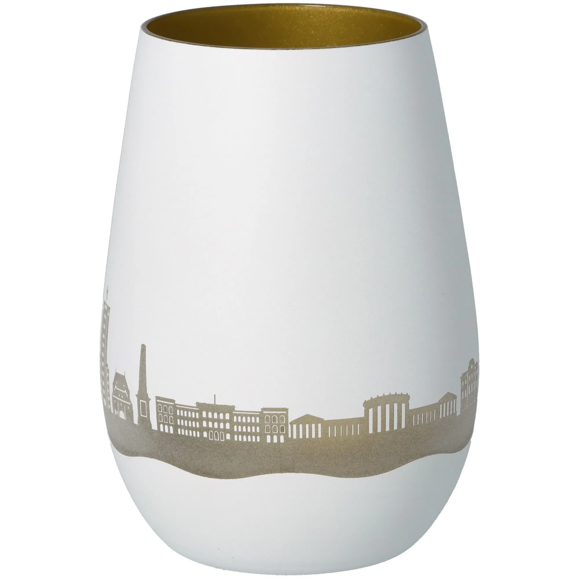 Vase, Weiß, Stadtansicht, goldener Rand, Keramik