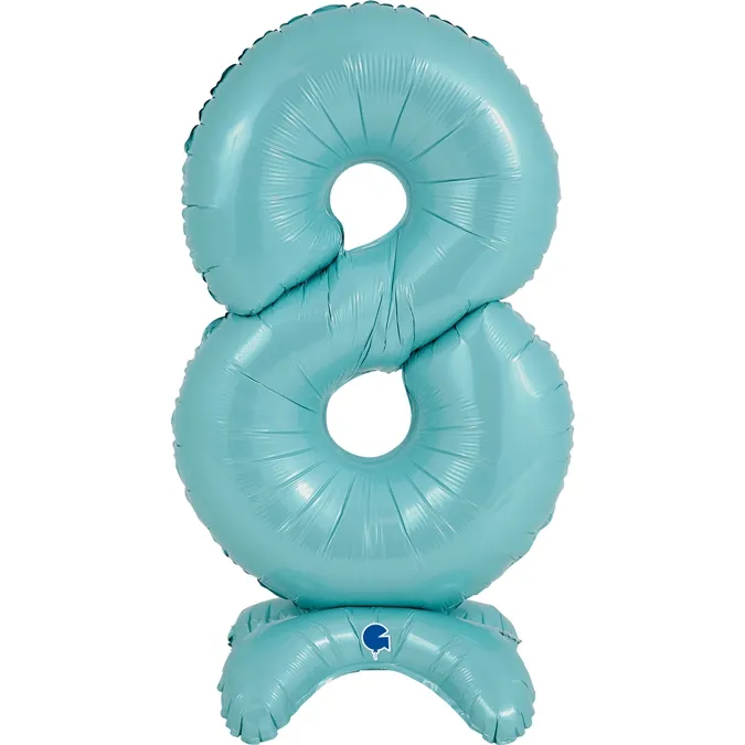 Folienballon Zahl 8 Pastell Blau, 65cm