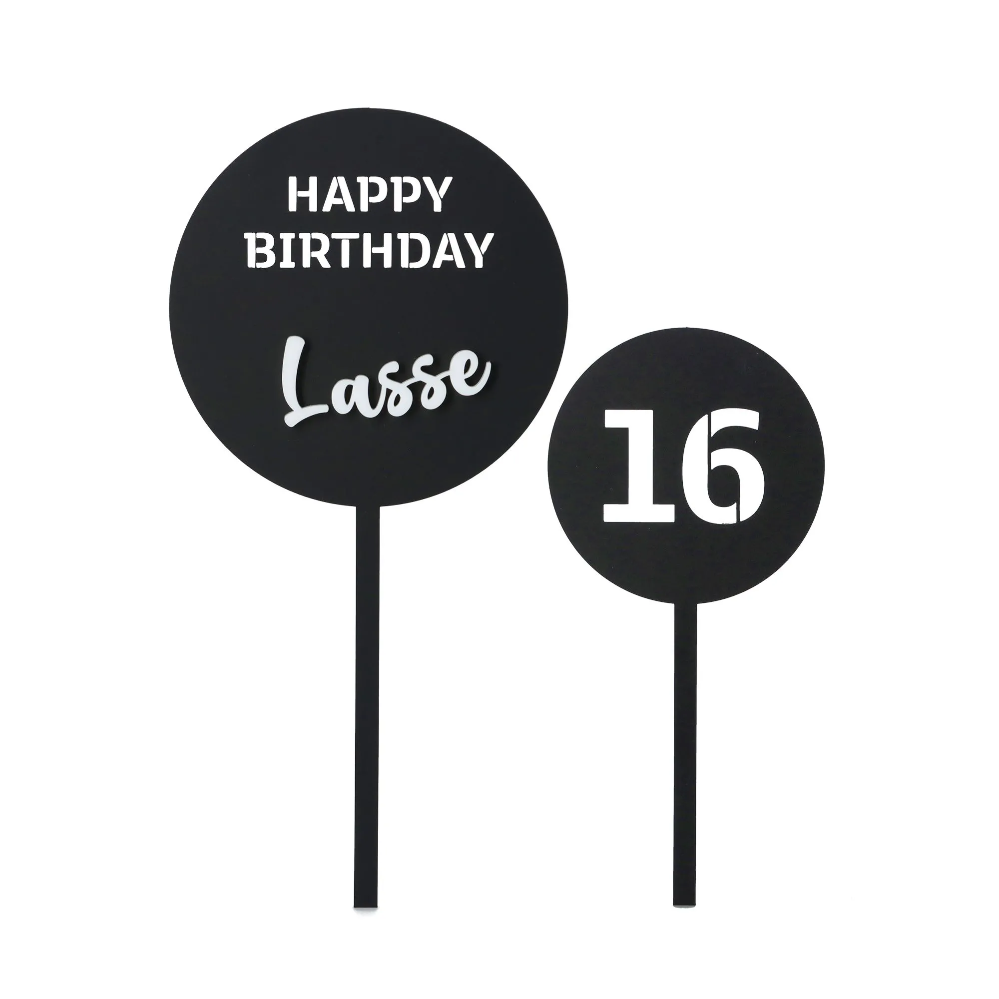Cake Topper Happy Birthday "Name & Zahl" Set Rund Acryl