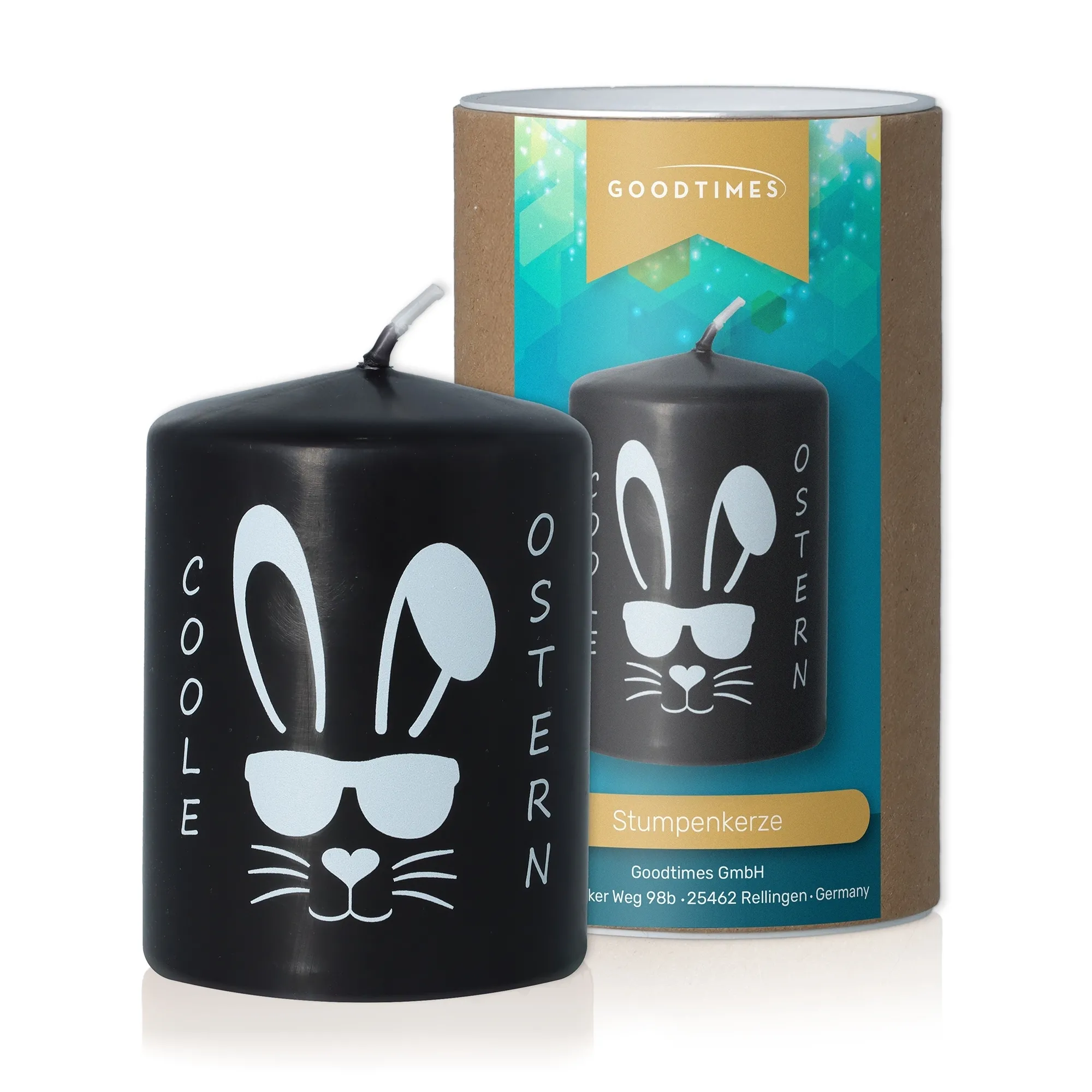 Stumpenkerze Schwarz "Coole Ostern"