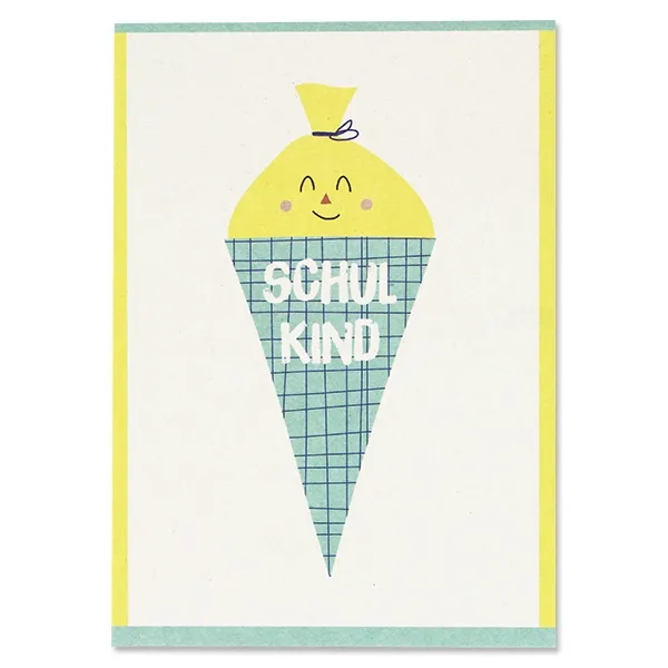 Postkarte "Freundliche Schultüte", Mint/Gelb