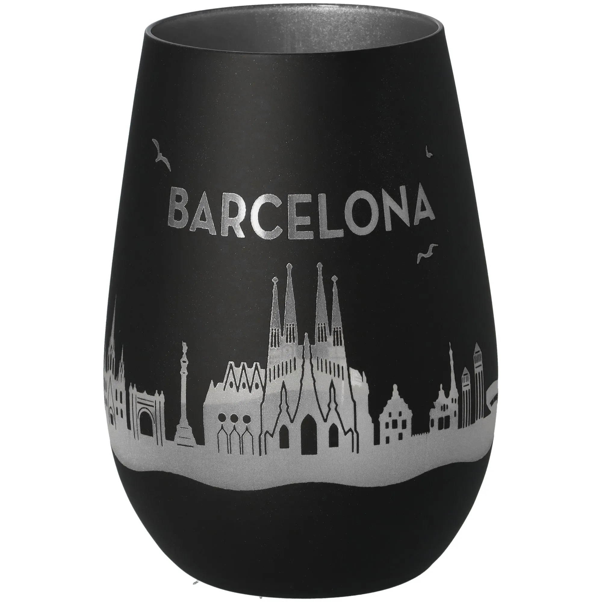 Windlicht Skyline Barcelona Schwarz/Silber