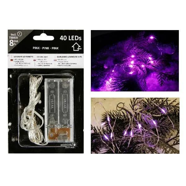 40 LED Draht Lichterkette Pink